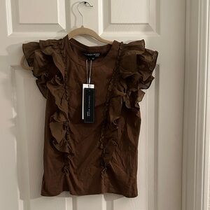 Veronica Beard Chocolate Ruffled Blouse